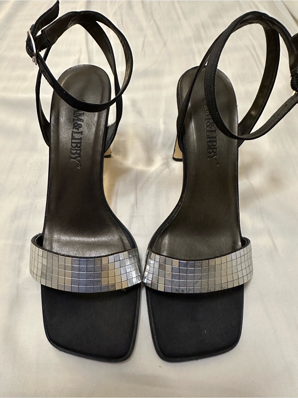 Women's Black Heels with Silver Mosaic Strap